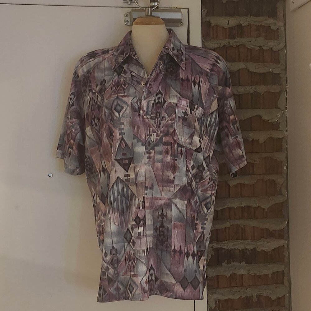 Vintage Men's Lilly Dache Shirt Polo Style Disco Shirt Pocket Size XL